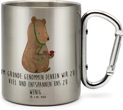 Produktbild von Mr. & Mrs. Panda Teetasse Bär Arzt - Transparent - Geschenk, Kaffeebecher Edelstahl, Teebecher, Teddy, Doktorin, thermotasse, Thermobecher, Ärztin, Doktor, Professor