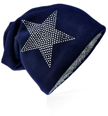 Produktbild von Strick Beanie Strass Stern Dunkelblau