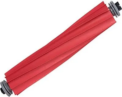 A red roller brush with gray and black end caps, isolated on a white background.