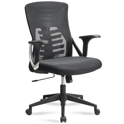 Produktbild von Bürostuhl Schwarz Mesh-Bezug Schreibtischstuhl bis 120 kg, Drehstuhl höhenverstellbar mit Lendenwirbelstütze, Stoff-Schreibtischsessel ergonomisch mit Armlehnen & Wippfunktion