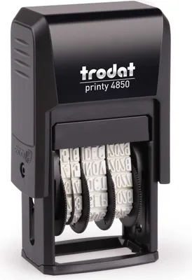 Produktbild von Trodat Datum-PRINTY 4850, Text max. 25X5 mm, Gehäuse schwarz, individuelle Stempelplatte mit Ihrem Wunschtext, Stempelkissen schwarz