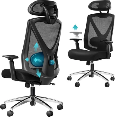 Image de Chaise de bureau ergonomique avec support lombaire 3D, repose-tête et accoudoirs