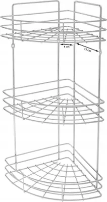A silver metal corner shelf unit with three tiers.