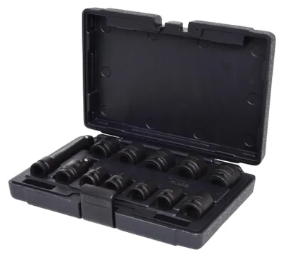 Image de KSTOOLS Coffret de douilles à chocs 6 pans 1/2'' 10 douilles, 1 cardan, 1 rallonge 12 pièces - 515.0112