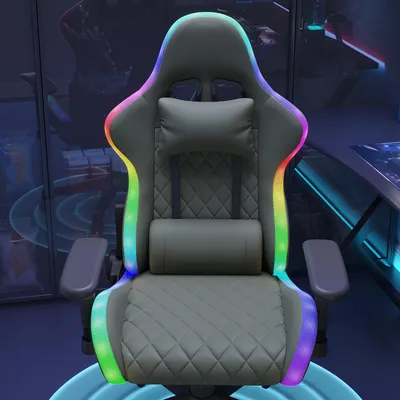 Image de UnboxG Chaise de jeu RGB avec changement de couleur LED, accoudoirs 2D & dossier réglable de 90 à 135°, chaise de bureau ergonomique avec coussin de nuque