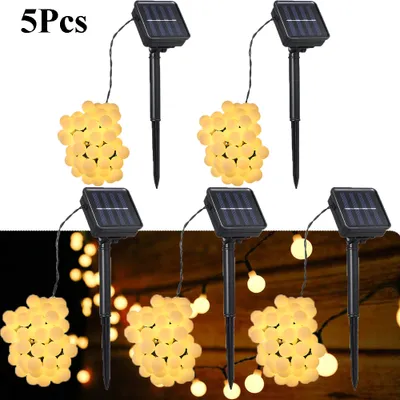 Obrázek produktu pro 5X solární pohádková světla venkovní Tomshine 50Leds, 6,9 metru solární pohádková světla venkovní s 50 LED koulemi, 8 světelných režimů / vodotěsná teplá bílá, solárně napájená pohádková světla