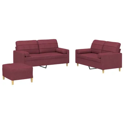 Image de vidaXL Ensemble de canapés 3 pièces avec coussins vin rouge Tissu