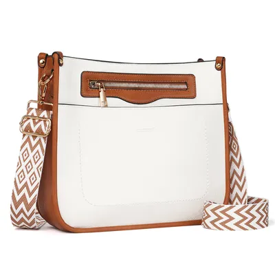 Produktbild von Umhängetasche Damen Handtasche mittelgroß Crossbody Bag multi pochette tasche Damenhandtasche mit Verstellbar Breitem Schultergurt (weiß/Hellbraun)