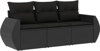 Produktbild von vidaXL 3-tlg. Garten-Sofagarnitur mit Kissen Schwarz Poly Rattan
