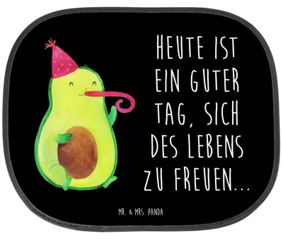Produktbild von Mr. & Mrs. Panda Auto Sonnenblende Avocado Feier - Schwarz - Geschenk, Sonnenschutz, für, Geburtstag, Party, Tröte, Gute Laune, autofenster
