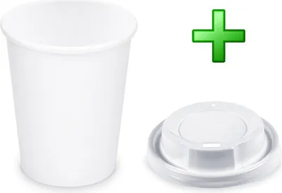 Produktbild von 100x Pappbecher Getränkebecher weiß 150 ml 200 ml Ø 73mm inkl. Trinkdeckel