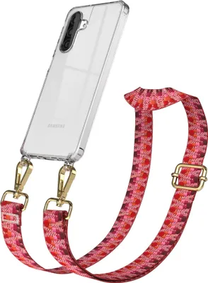 Produktbild von EAZY CASE Handykette - Verstellbarer Trageriemen kompatibel mit Samsung Galaxy A26, Handykordel mit transparenter Silikon-Hülle, Karabiner Gold, ZickZack Style, Band in Lila