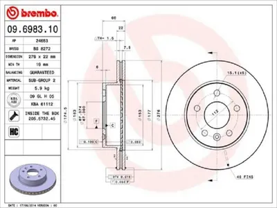 Immagine prodotto di 2x BREMBO 09.6983.10 Disco freno asse anteriore