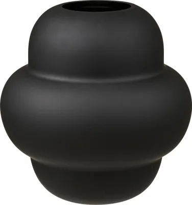 Produktbild von Vase aus mundgeblasenem Glas in Schwarz mit einem Durchmesser von 21 cm und einer Höhe von 20 cm