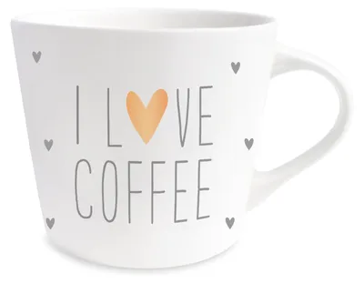 Porzellan-Kaffeetasse mit Gold, 420 ml, I love coffee