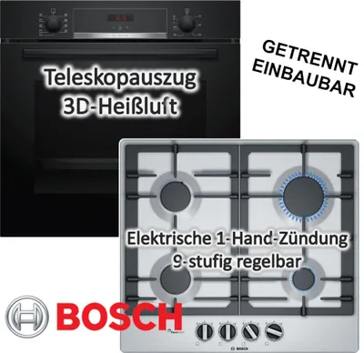 Produktbild von HERDSET Bosch Backofen Teleskopauszug mit Gaskochfeld WOK-Brenner - autark, 60 cm