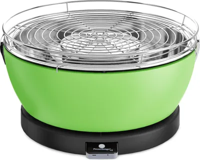 A green electric grill on a white background.