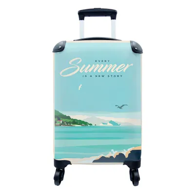 Produktbild von MuchoWow® Koffer Handgepäck Trolley Rollkoffer Kleine Reisekoffer mit 4 Rollen - Vintage-Illustration Urlaub am Meer - Cabin Size < 55x40x23 cm & 55x40x20 cm - Fotokoffer - Kabinenkoffer - Boardgepäck - Reise-Box - Reisekoffer - Reisegepäck - Koffer mit Bild - Trolley für Kinder