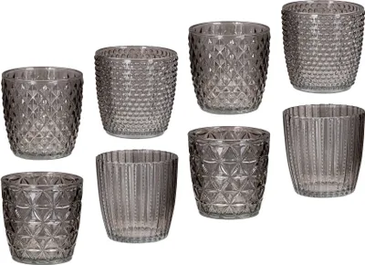 Produktbild von 8er Set Windlicht H7,5cm Glas Grau Teelichthalter Tischdeko Kerzen Retro Deko