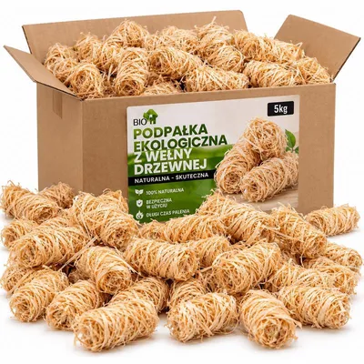 Zdjęcie produktu dla Podpałka z wełny drzewnej do grilla kominka pieca ogniska 5 kg karton