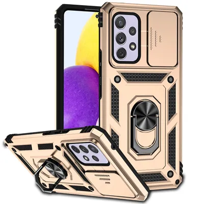 Immagine prodotto di Custodia per Samsung Galaxy A52 5G / A52s 5G / A52 4G a doppio strato con copertura scorrevole della fotocamera e supporto ad anello Oro
