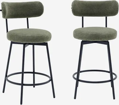Produktbild von sweeek - 2er-Set Barhocker mit drehbarem Sitz aus Metall mit Stoffbezug - Grün