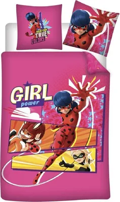 Produktbild von Miraculous Ladybug Kinderbettwäsche Set – Baumwolle Bettbezug 140x200 cm & Kissenbezug 65x65 cm