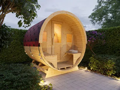 Produktbild von Swedheat Naturbelassen 2 Personen Fasssauna mit Ganzglastür, Fichtenholz Sauna für Garten und Terrasse, Infrarot Saunakabine, Outdoor Sauna mit Ofen und Bank