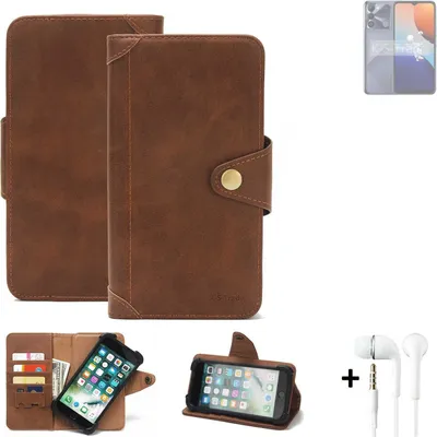 Produktbild von K-S-Trade Handyhülle + Kopfhörer kompatibel mit Tecno Spark 9  Schutz Hülle Walletcase Bookstyle Tasche Case Handytasche Wallet Flipcase Cover PU