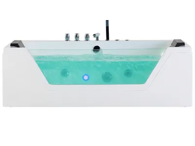 Obrázok produktu pre BELIANI Vírivá vaňa biela strieborná akrylát sklo 174 x 79 cm s LED osvetlením opierky hlavy pre 2 osoby moderný štýl kúpeľňa