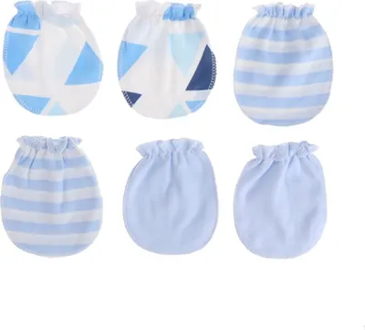 Produktbild von 3Pairs / Set Atmungsaktive einstellbare Neugeborene Baby Baumwollhandschuhe Anti Scratchhandschuhe - (hellblau)