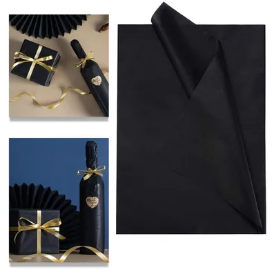 Image de Papier de soie, papier d'emballage, couleur noire, 50 x 70 cm, 50 feuilles
