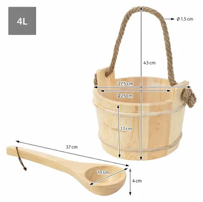 Produktbild von 2-teilig Saunazubehör-Set aus massivem Kiefernholz, 4L Aufgusskübel mit Kunststoffeinsatz & Schöpfkelle LuxeBath