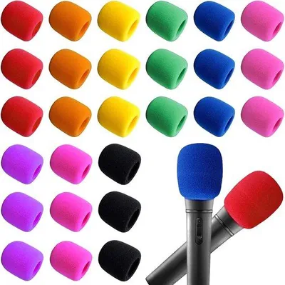 Produktbild von Famanu Mikrofon-Windschutz 27 Stück, universelle Schaumstoffmikrofon, farbenfroh, Mikrofon-Schutz für Karaoke und Bühnenauftritte (9 Farben)