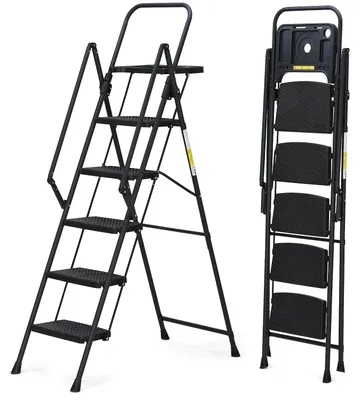 Imagen del producto de Escalera, peldaños antideslizantes, bandeja de herramientas extraíble, color negro - ABS y acero (Q235)