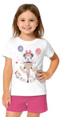 Produktbild von Disney Minnie Mouse Schlafanzug für Mädchen Kinder Pyjama Set Kurzarm Oberteil mit Hose Weiß/Pink 98-104