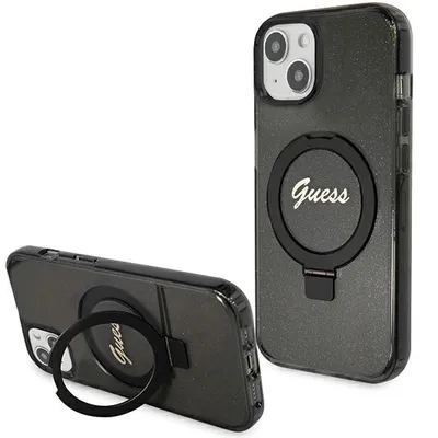 Produktbild von Guess Ring Stand Script Glitter Magsafe-Hülle Für Iphone 13 / 14 / 15 - Schwarz