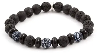 Immagine prodotto di Bracciale di perline in pietra lavica e howlite MINK63, 17 cm