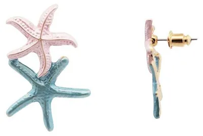 Image de Boucles d'oreilles en forme d'étoile de mer émaillée, sans nickel, parfaites pour la plage, les vacances ou pour un style "Amorino" – couleur bleu azur