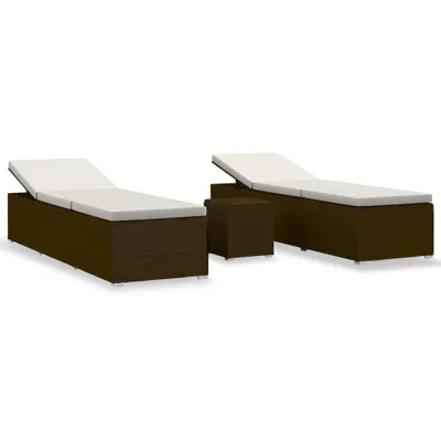 Produktbild von 3-tlg. Garten-Sonnenliegen mit Teetisch Poly Rattan Braun