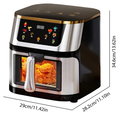 Obrázek produktu pro Fritovací trouba – Multifunkční horkovzdušná fritéza – 8 litrů – Dotykové ovládání – Průhledné okénko – Nerezová ocel – Černá barva