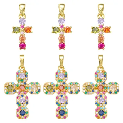 6 goldene Kreuz-Anhänger, Messing mit Zirkonia, für Schmuck