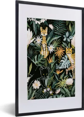 Produktbild von MuchoWow® MuchoWow® Gerahmtes Poster Dschungel - Pflanzen - Panther 40x60 cm - Poster mit zchwarzem Bilderrahmen - Poster in Rahmen