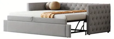 Image de Lit d'appoint extensible – Tissu velours – 90x200 cm – Gris