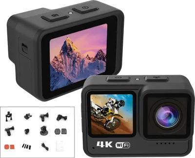 Produktbild von Action Cam, 4K 60FPS 24MP Touch-Screen WiFi Action Kamera, 170°-Weitwinkelobjektiv Dual-Screen,21M Unterwasserkamera Anti-Shake,Wasserdicht Action Cam