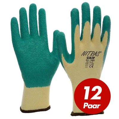 Produktbild von NITRAS 1603 GRIP Strickhandschuhe Arbeitshandschuhe mit Latexbeschichtung, Allroundhandschuh VPE 12 Paar Größe:9