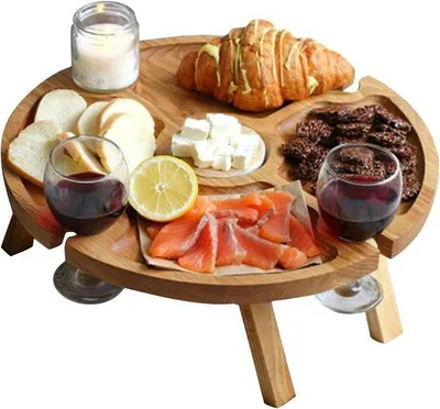Produktbild von Holz-Campingtisch für Draußen - Faltbarer Picknicktisch mit Glas-Unterlage - Außen-Dining-Tisch für Strand und Garten - 2-in-1 (30x16cm)