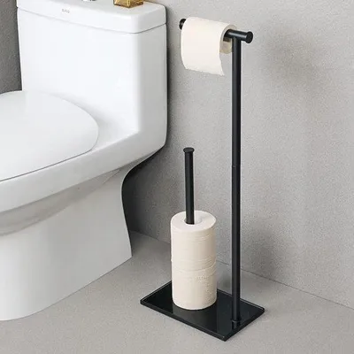 Immagine prodotto di Portarotolo da appoggio, nero, acciaio inossidabile, base in vetro