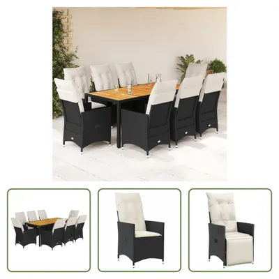 Produktbild von The Living Store 9-tlg. Garten-Essgruppe mit Kissen Schwarz Poly Rattan