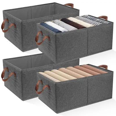 Faltbare Aufbewahrungsboxen mit Griff, 4er Set, 47x20x28 cm, grau